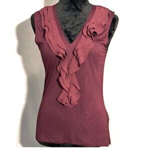 H&M Wine Colored Sleveless Top with ruffle, Size Medium